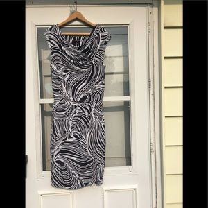 Escada Swirly BlackWhite Cowl Front Neckline Dress